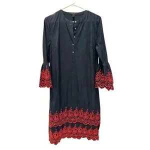 J. Crew Navy with Red Eyelet Embroidery Shift Dress Cotton Summer Size S, NWT.